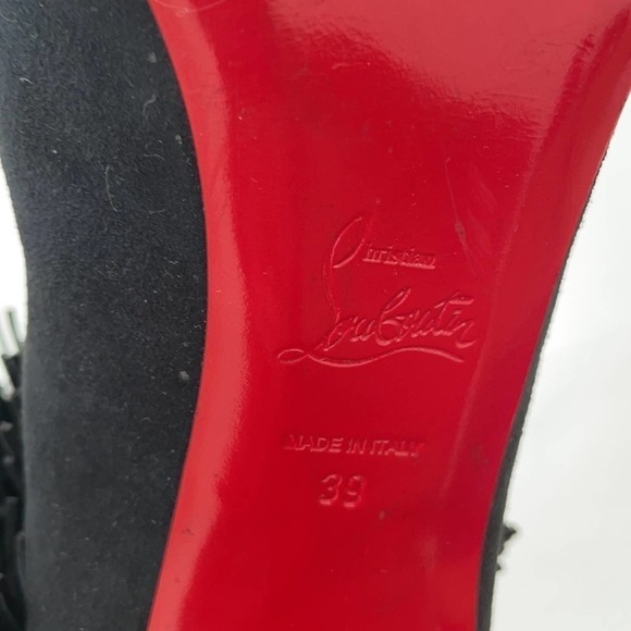 Christian Louboutin Black Suede leather Ron Fringe ankle booties 39 - Picture 10 of 10